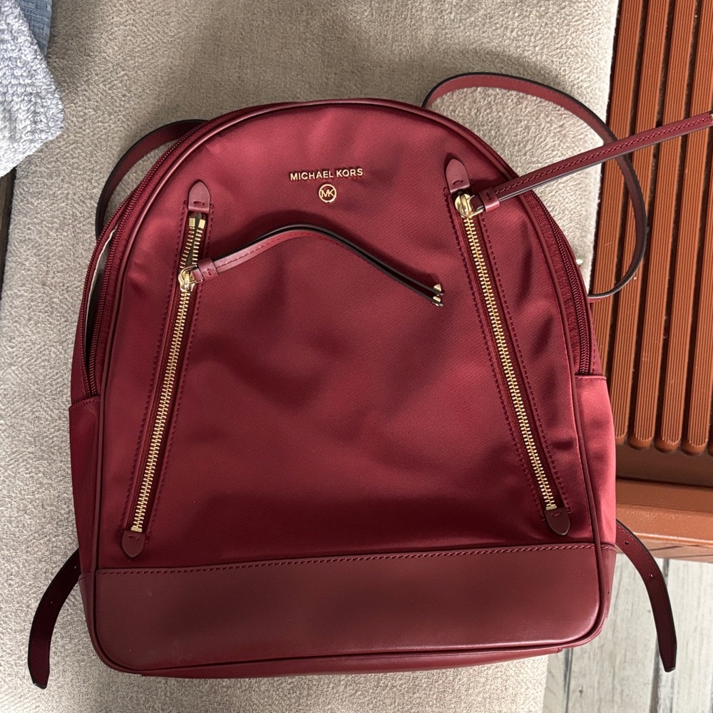 Michael Kors Burgundy Backpack with Gold Accents